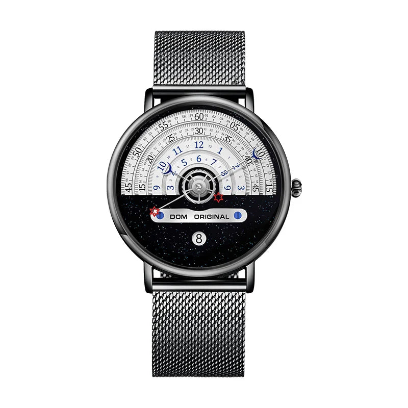 Dom 1288 relógio de quartzo masculino moda criativa à prova dwaterproof água especial lua estrela ponteiro malha relógios de pulso para relógios masculinos data presente