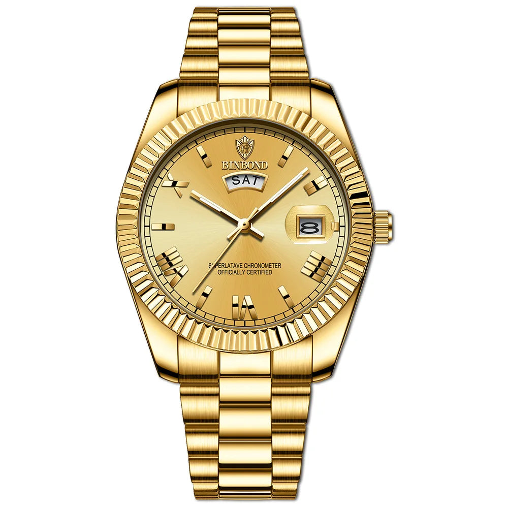 2025 novo relógio de luxo para homem à prova dwaterproof água luminosa data semana aço inoxidável relógio masculino casual quartzo relógios masculino + caixa