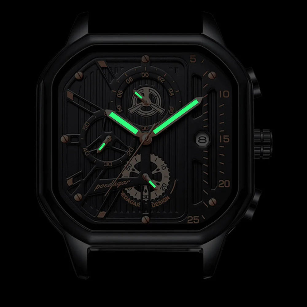 Poedagar homem relógio de pulso moda luminosa à prova dwaterproof água cronógrafo data relógio masculino quadrado aço inoxidável quartzo relógios masculinos reloj