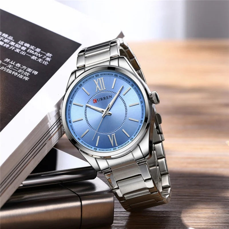 Curren 8423 relógios de quartzo masculino simples pulseira de aço inoxidável à prova dwaterproof água luminosa elegante relógio de negócios esporte casual