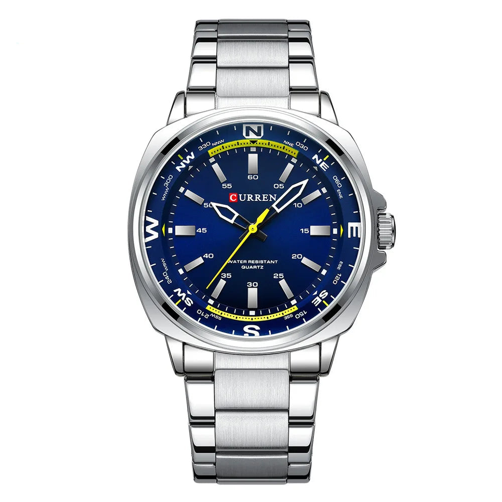 Curren 8455 relógio de quartzo masculino lazer negócios moda preto prateado display analógico pulseira de aço inoxidável para relógio masculino