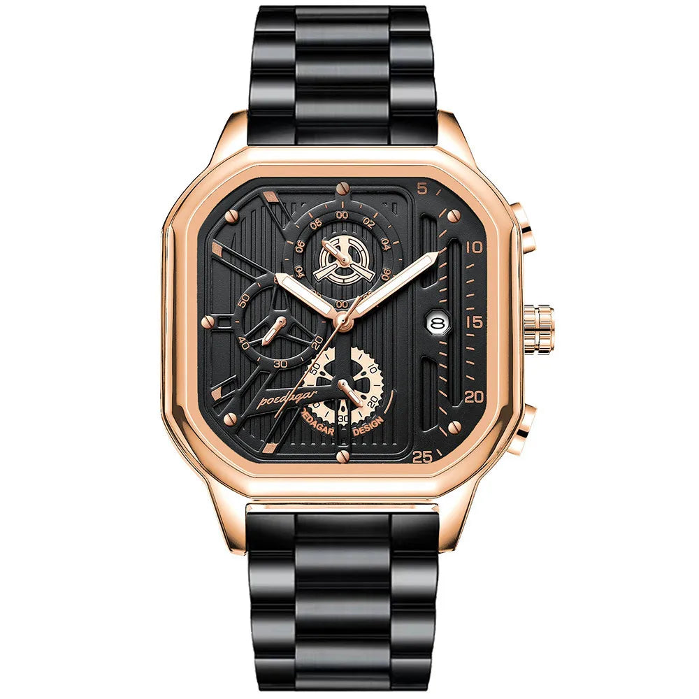 Poedagar homem relógio de pulso moda luminosa à prova dwaterproof água cronógrafo data relógio masculino quadrado aço inoxidável quartzo relógios masculinos reloj
