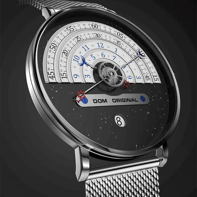 Dom 1288 relógio de quartzo masculino moda criativa à prova dwaterproof água especial lua estrela ponteiro malha relógios de pulso para relógios masculinos data presente
