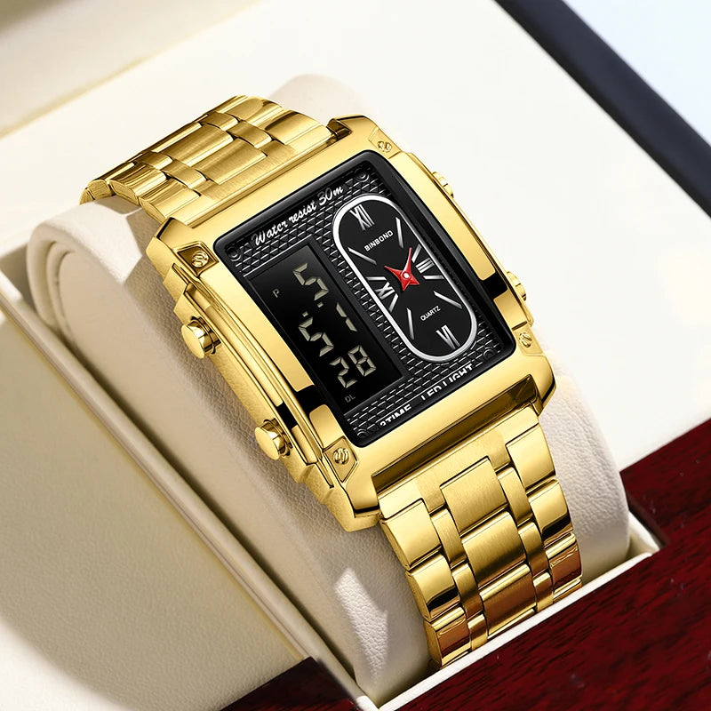 2025 nova marca de topo relógios luxo para homens moda quartzo relógio pulso quadrado ouro aço inoxidável relógio negócios relogio masculino