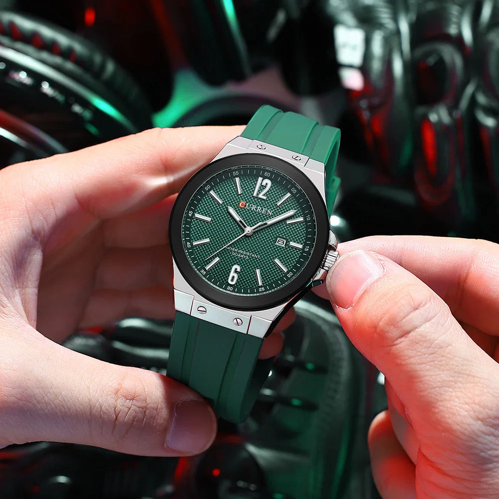 Curren 8467 relógio esportivo masculino de quartzo, pulseira de silicone, calendário à prova d'água, relógios de moda para homens, relógio de pulso casual luminoso masculino