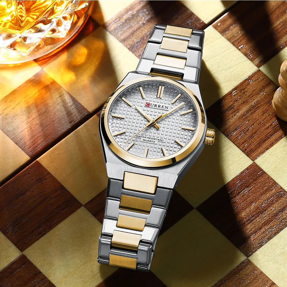 CURREN 8439 Casal Relógio de Quartzo Prateado Ouro Lazer Simples Negócios Pulseira de Aço Inoxidável Relógio de Pulso para Homens