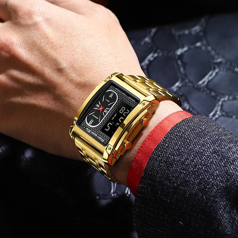 2025 nova marca de topo relógios luxo para homens moda quartzo relógio pulso quadrado ouro aço inoxidável relógio negócios relogio masculino