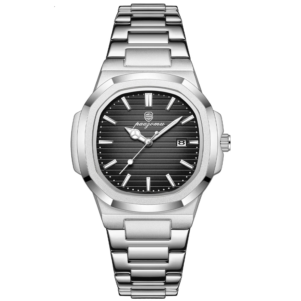 Moda masculina relógios de negócios aço inoxidável quartzo relógio de pulso calendário data masculino casual esportes relógio luminoso