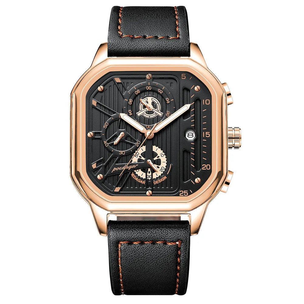 Poedagar homem relógio de pulso moda luminosa à prova dwaterproof água cronógrafo data relógio masculino quadrado aço inoxidável quartzo relógios masculinos reloj